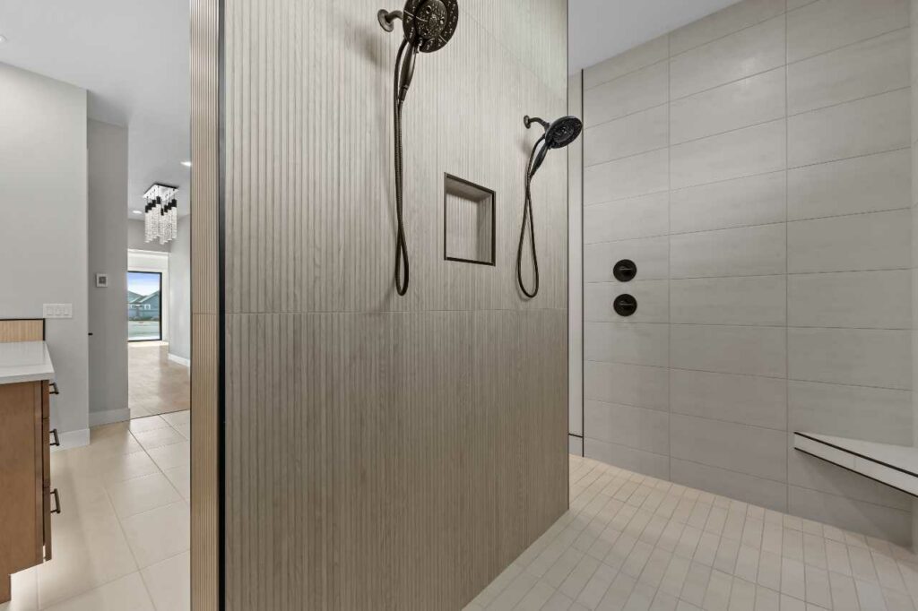 custom home design primary shower by Prodigy Homes