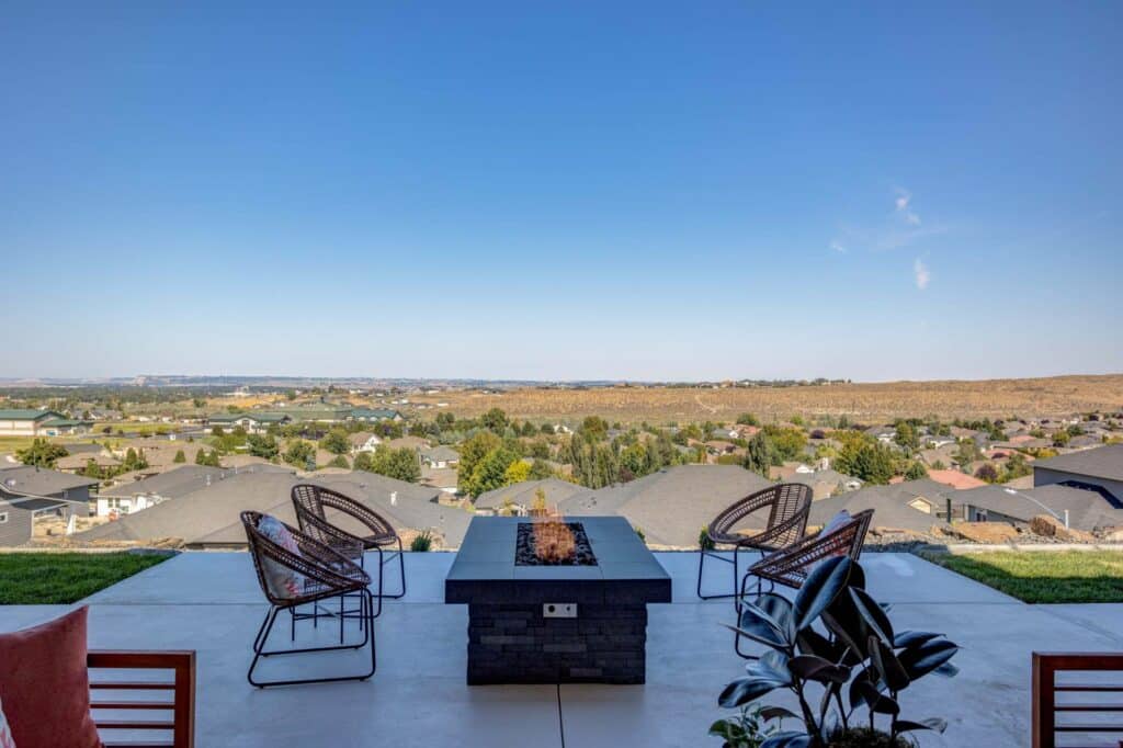 a photo of a back patio with an amazing view by custom home builders in Kennewick Prodigy Homes