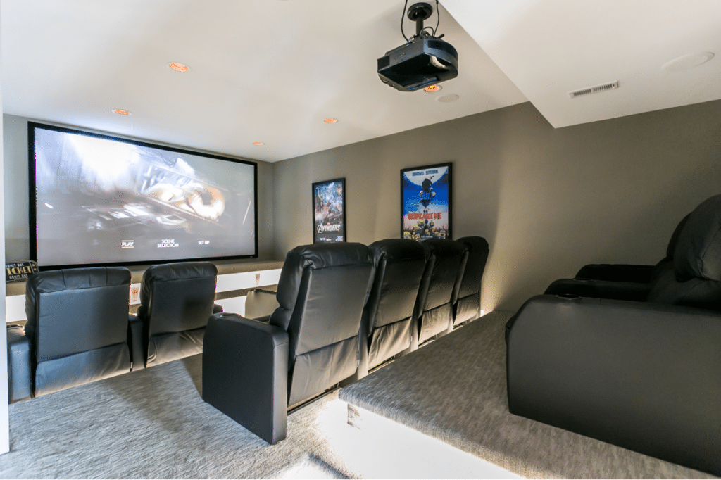 a home theater inside a luxury home by Prodigy Homes